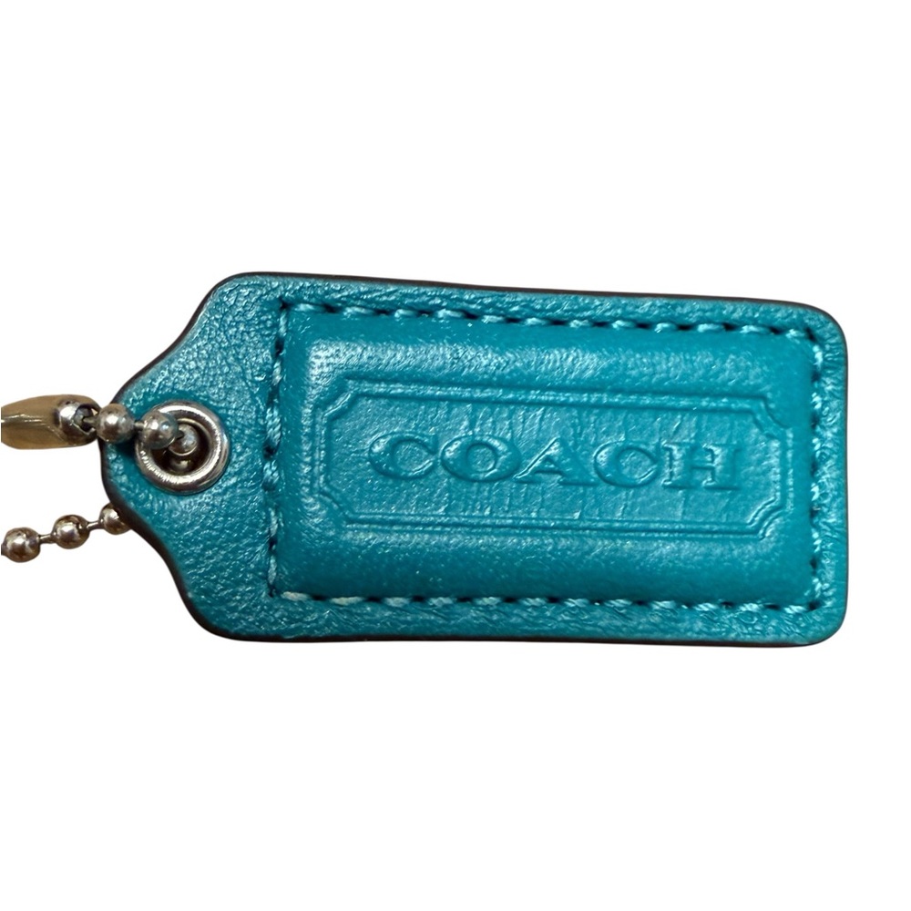 Coach Turquoise Leather Key Tag with Embossed Logo - Picture 2 of 4